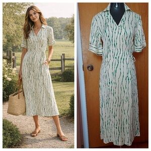 Saint Tropez Striped Midi Dress Viscose Size S Collared Vintage Style